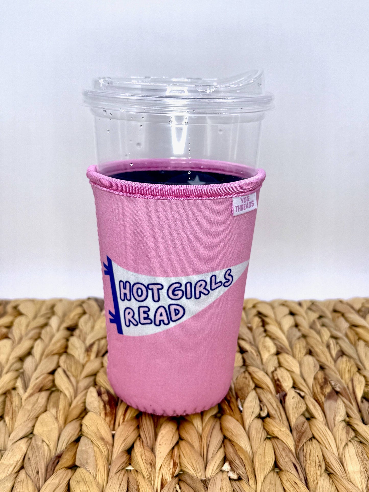 Pink Hot Girls Read Pennant Coffee Drink Sleeve- Medium