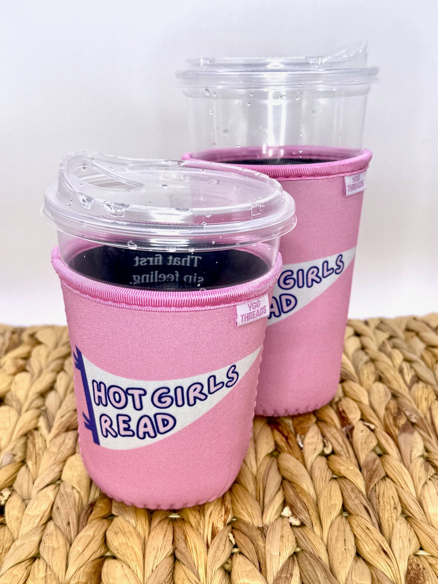 Pink Hot Girls Read Pennant Coffee Drink Sleeve- Medium