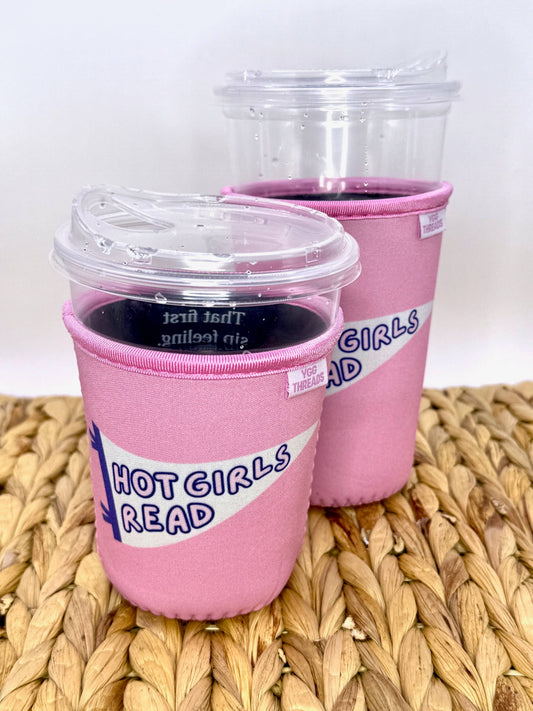 Pink Hot Girls Read Pennant Coffee Drink Sleeve- Medium