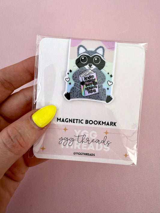 Always Busy Reading Trash Raccoon Magnetic Bookmark