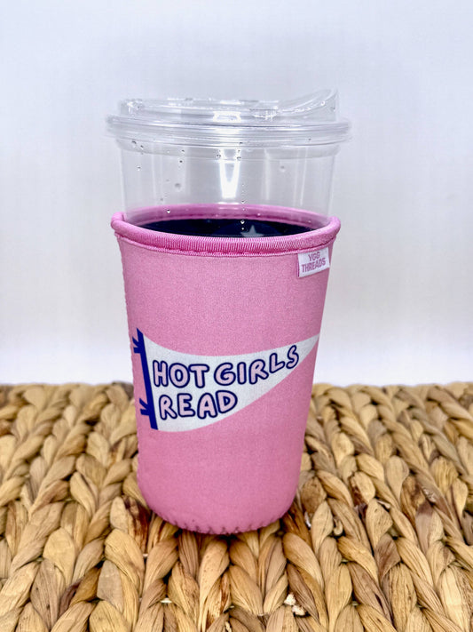Pink Hot Girls Read Pennant Coffee Drink Sleeve- Medium 