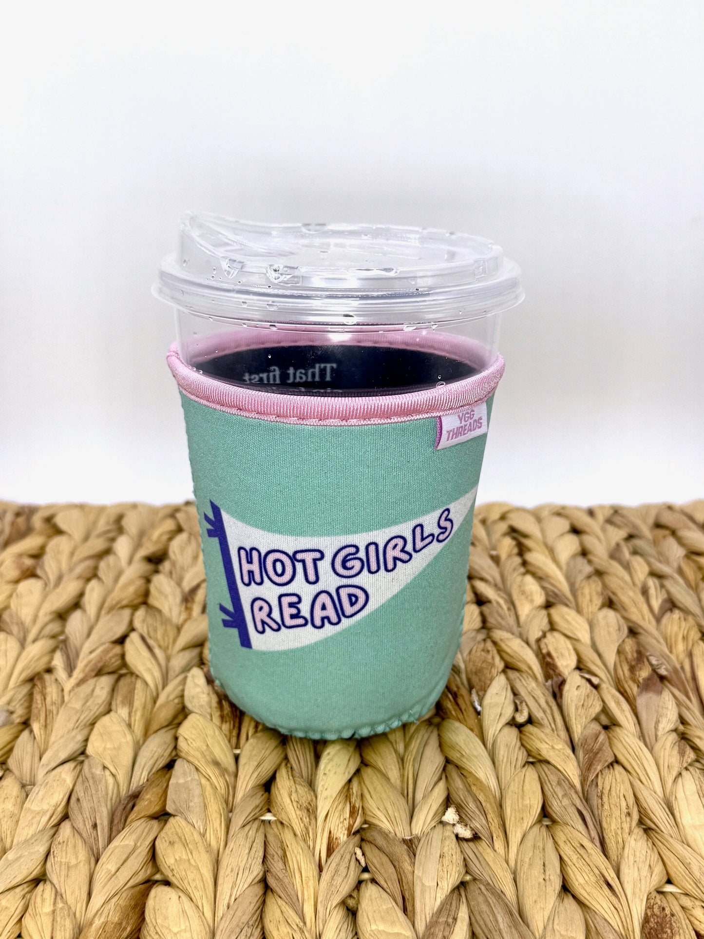 Mint Hot Girls Read Pennant Coffee Drink Sleeve- Small