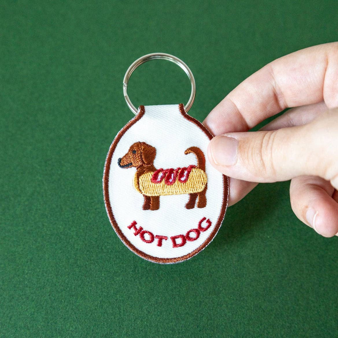 Hot Dog Embroidered Keychain