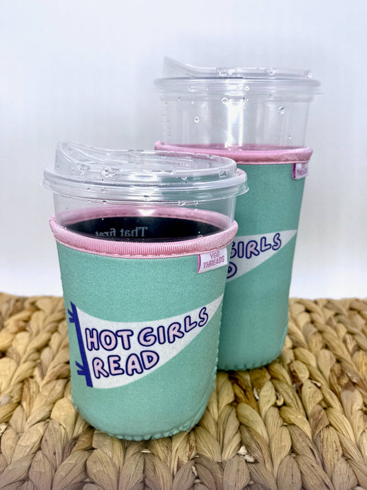Mint Hot Girls Read Pennant Coffee Drink Sleeve- Small