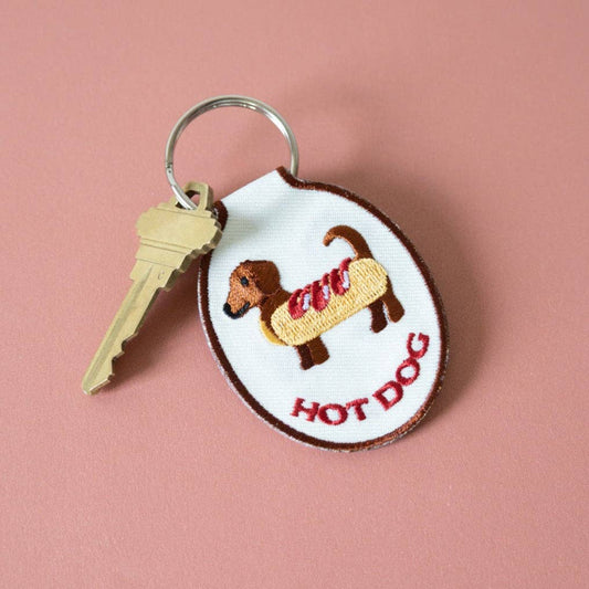 Hot Dog Embroidered Keychain