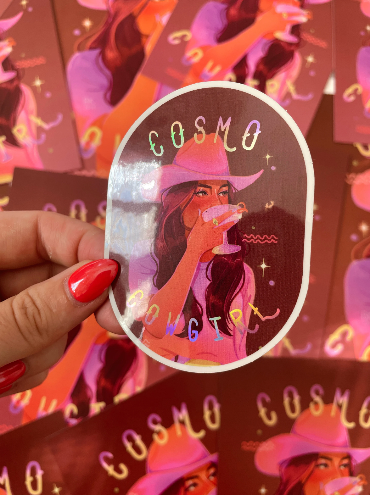 Cosmo Cowgirl Holographic Sticker
