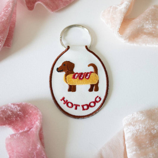 Hot Dog Embroidered Keychain